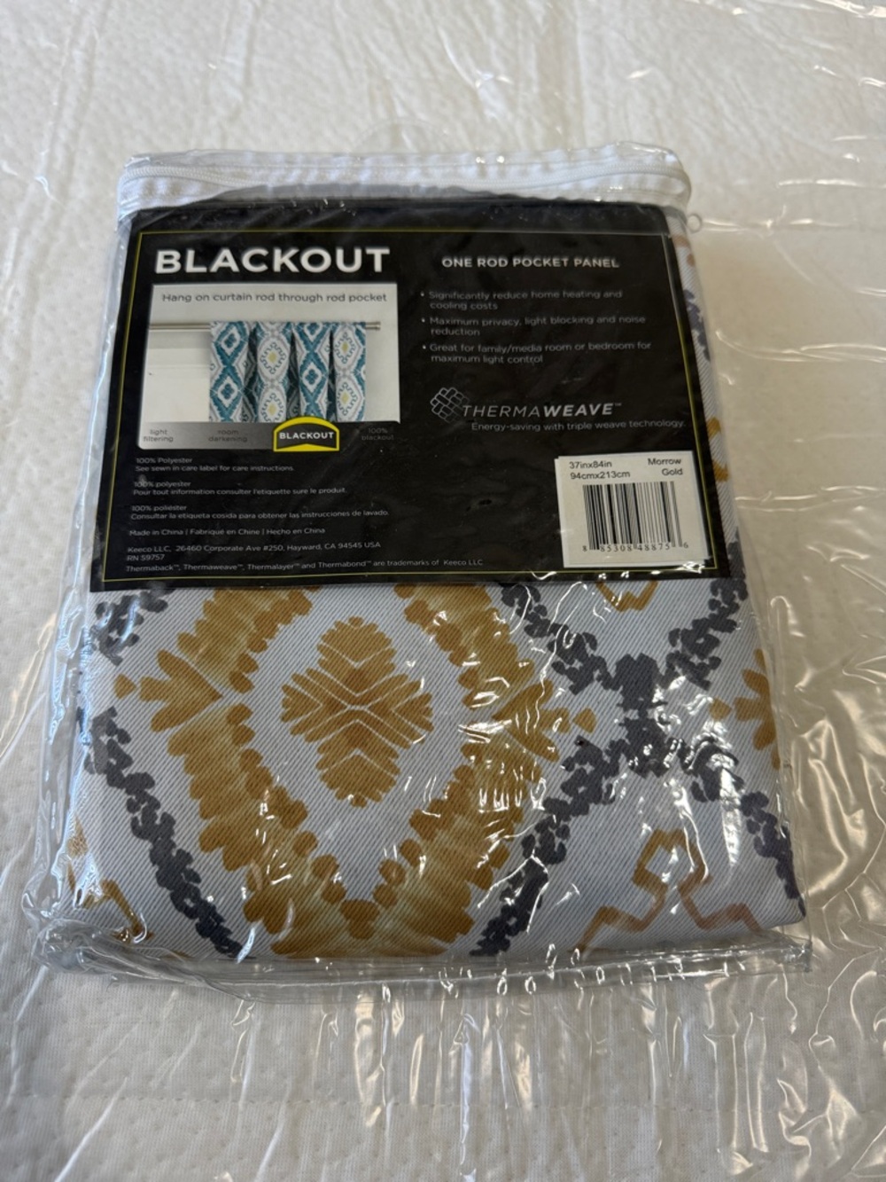 Eclipse Blackout Pocket Panel Curtain - Gold and Gray Pattern - Picture 3 of 5